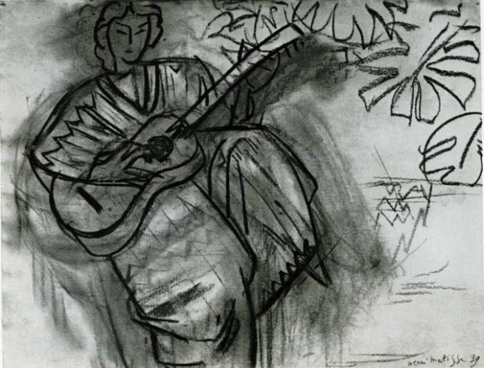 «Женщина с гитарой», уголь, 1939 год