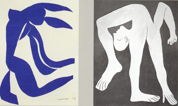 Слева — «Распущенные волосы» Матисса, 1952 год, справа — «Акробат» Пабло Пикассо, 1930-й
