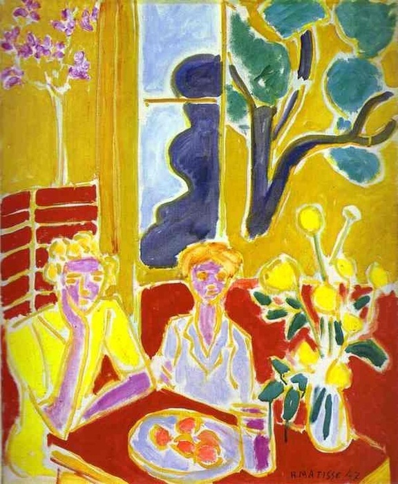 Каземир Малевич :: Две девушке на жёлто - красном фоне. 1947.